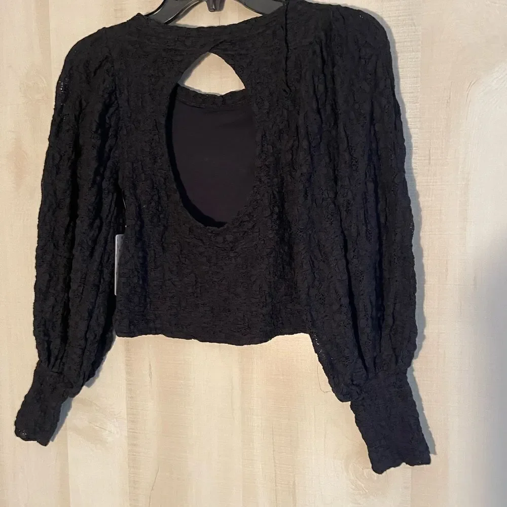 NWT Free People Tea‎ time long puff sleeve top, size XS boho whimsigoth lace